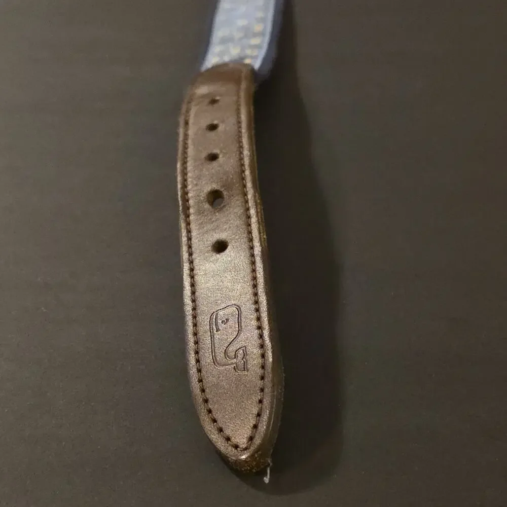 Vineyard Vines Boys 28 Club Belt Nautical Anchor Ribbon Brass Leather Canvas